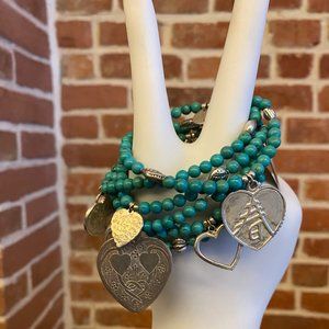 Good Charma Turquoise and Silver Heart Stack